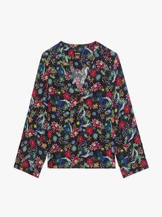 Tunika Torny - Tunika aus bedruckter Viskose, lange Ärmel und V-Ausschnitt.