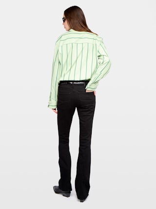 Morning Shirt - Oversized shirt in striped poplin, chest patch pocket, cuff and buttonhole embroidery.