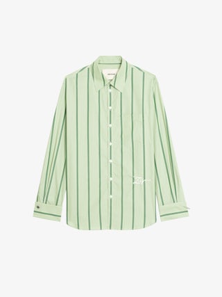 Hemd Morning - Oversize-Hemd aus gestreifter Popeline, aufgesetzte Brusttasche, Stickerei am Ärmel und Knopfloch.