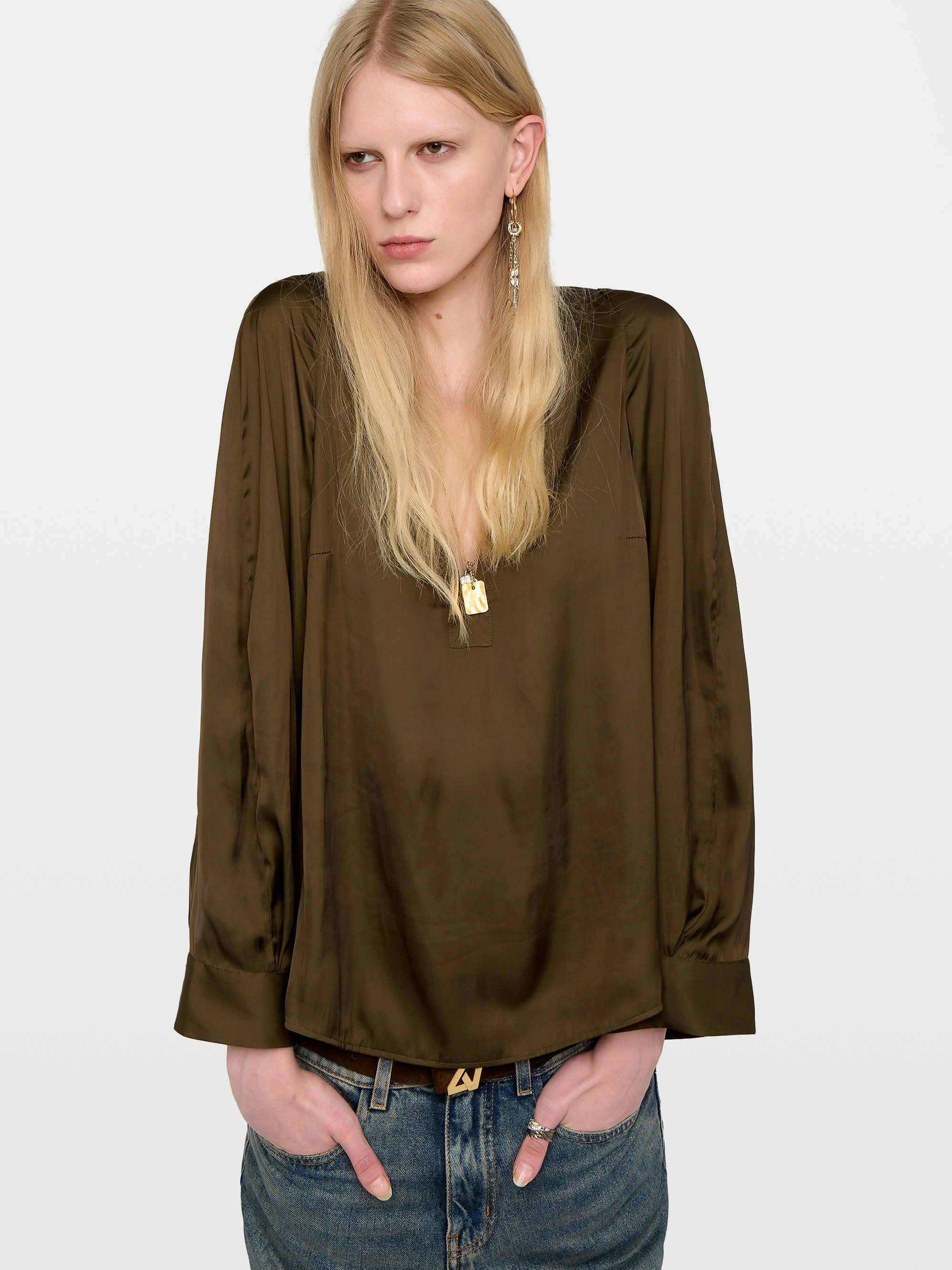 Torny Satin Tunic - Tunic in Japanese satin, long sleeves and V-neckline.
