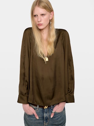 Túnica Torny Satén - Túnica de satén japonés, mangas largas y escote en V.