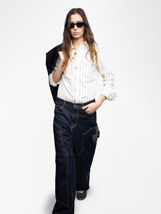 Shirt Thelma - Cotton poplin shirt with patch chest pockets and crystals at the back.