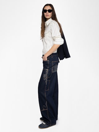 Shirt Thelma - Cotton poplin shirt with patch chest pockets and crystals at the back.