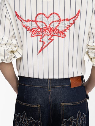 Shirt Thelma - Cotton poplin shirt with patch chest pockets and crystals at the back.