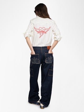 Shirt Thelma - Cotton poplin shirt with patch chest pockets and crystals at the back.