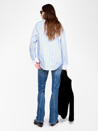 Camisa Morning - Camisa oversize de popelina a rayas con bordado, cuello y puños en contraste.