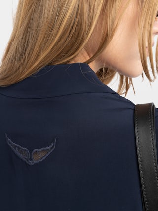 Thely Shirt - Viscose shirt with long sleeves, button fastening and wing embroidery with exclusive French lace on the back.