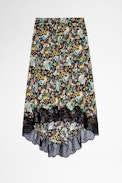 Joslin Skirt - Women's mid-length asymmetrical circus print skirt. Made with recycled fibers