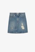 Juice Skirt - Women's distressed-look faded denim skirt. Made with fibers from organic farming.