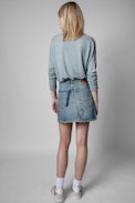 Juice Skirt - Women's distressed-look faded denim skirt. Made with fibers from organic farming.