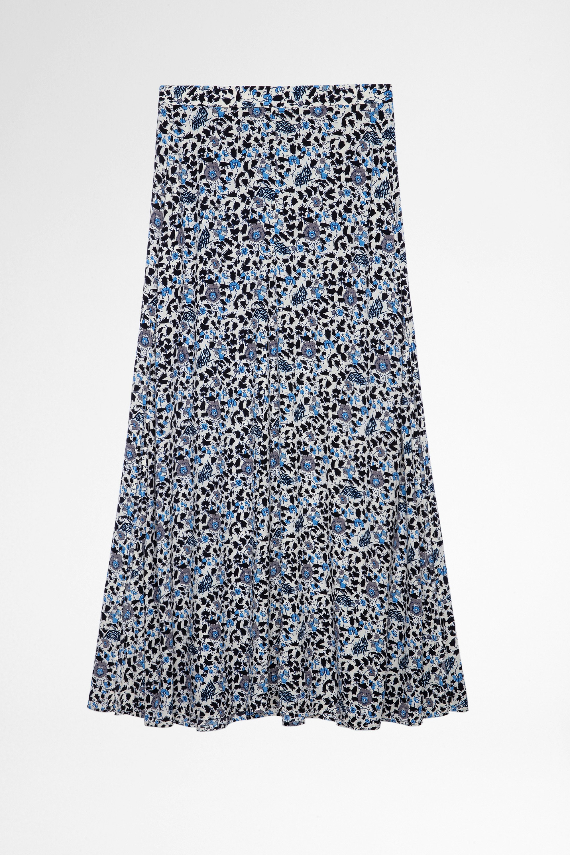 Falda Judith Falda larga azul y negra con estampado floral para mujer