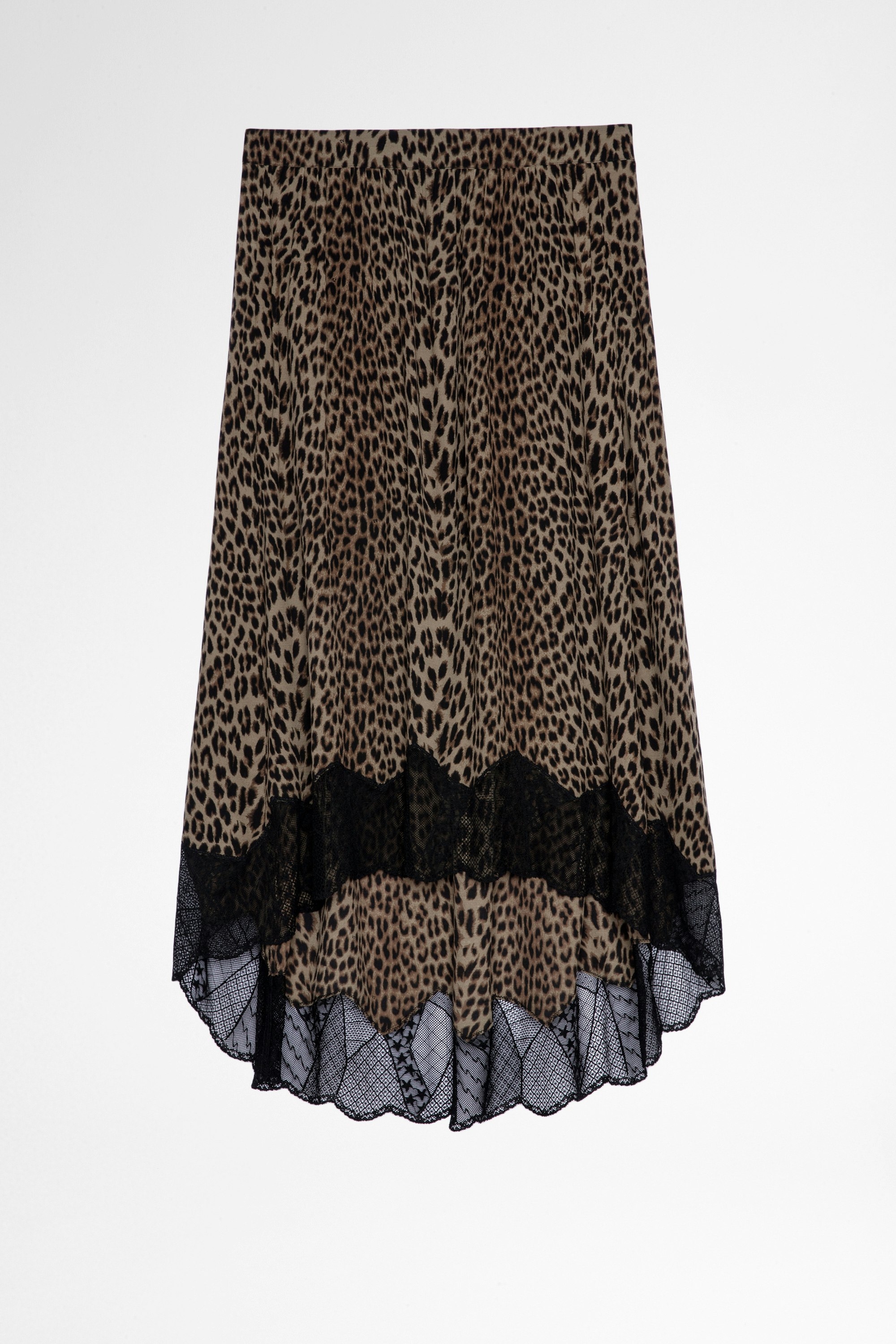 Joslin Leopard Skirt Women's mid-length asymmetric khaki leopard print skirt