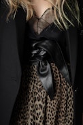 Joslin Leopard Skirt - Women's mid-length asymmetric khaki leopard print skirt