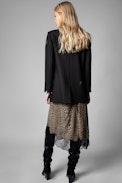 Joslin Leopard Skirt - Women's mid-length asymmetric khaki leopard print skirt
