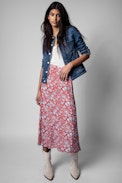 June Skirt - Women's long skirt in red with floral print