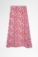 June Skirt - Women's long skirt in red with floral print