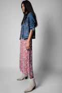 June Skirt - Women's long skirt in red with floral print