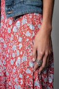 June Skirt - Women's long skirt in red with floral print
