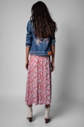 June Skirt - Women's long skirt in red with floral print
