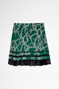 Jaelle Skirt Silk - Women's green skirt with chain print