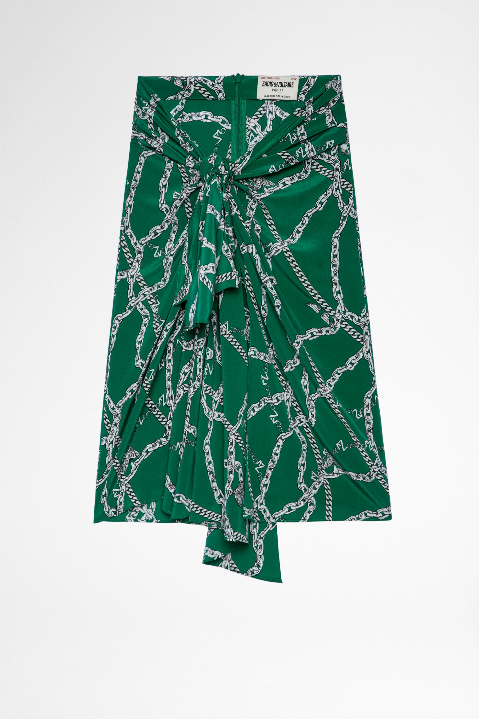 Jana シルクスカート Women's draped and knotted green silk skirt