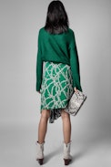 Jana Skirt Silk - Women's draped and knotted green silk skirt