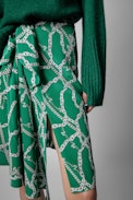 Jana Skirt Silk - Women's draped and knotted green silk skirt