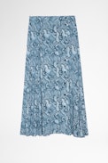 Gonna June Soie - Gonna lunga abbottonata in seta blu con stampa pitone donna