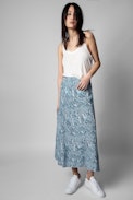Gonna June Soie - Gonna lunga abbottonata in seta blu con stampa pitone donna