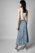 Gonna June Soie - Gonna lunga abbottonata in seta blu con stampa pitone donna