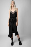 Gonna Janais Jac ZV In Seta - Gonna drappeggiata da annodare in jacquard nero ZV donna