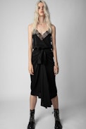 Gonna Janais Jac ZV In Seta - Gonna drappeggiata da annodare in jacquard nero ZV donna