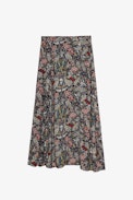 June Skirt - Women’s long blue skirt with floral motifs