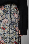 June Skirt - Women’s long blue skirt with floral motifs