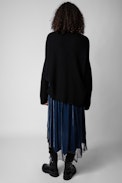 Jupe Joslin Velours - Jupe en velours bleu orné de bords en dentelle femme