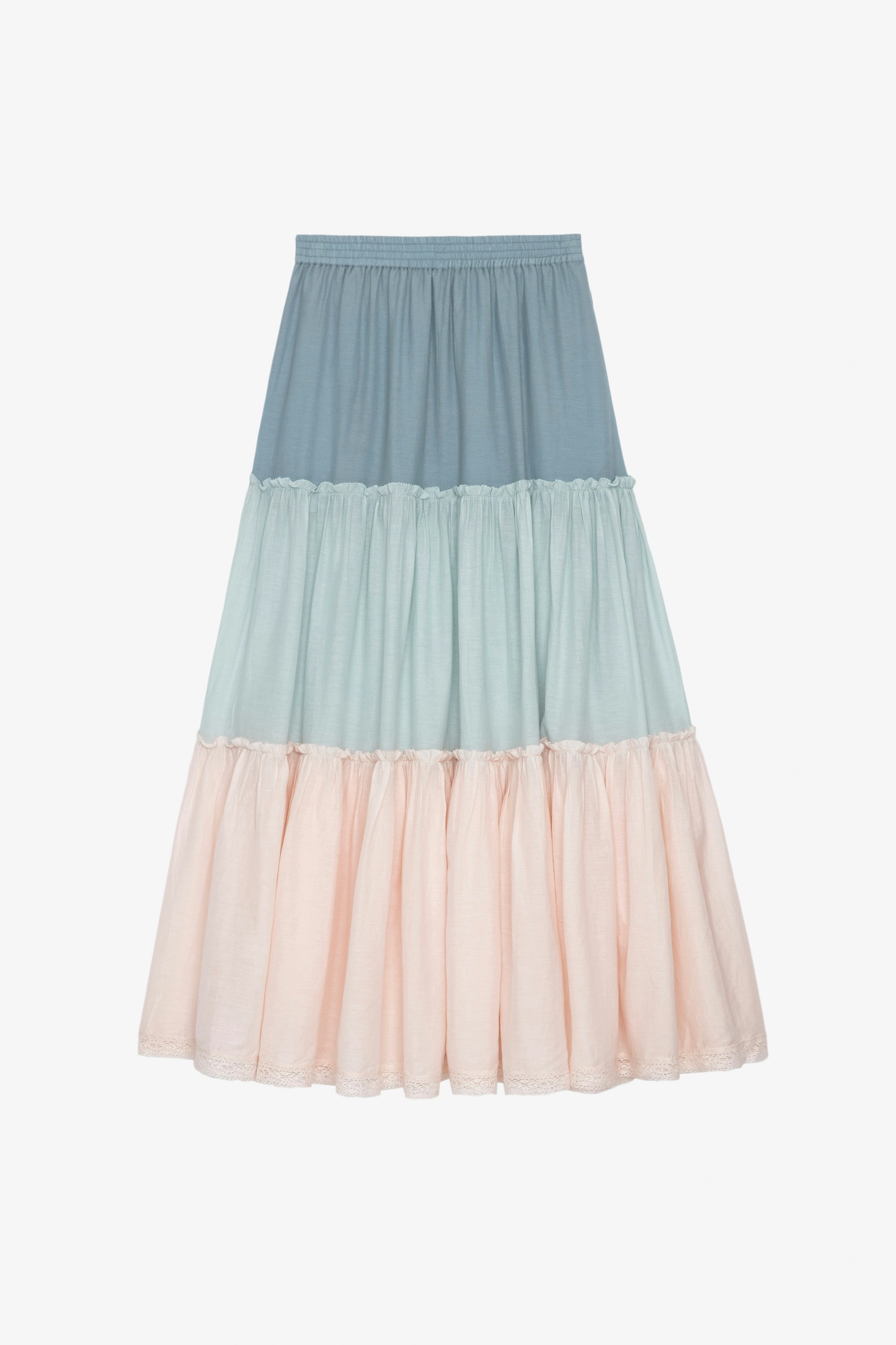 Jovela Skirt Women's long multi-coloured flared cotton skirt with strips of lace