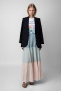 Jovela Skirt - Women's long multi-coloured flared cotton skirt with strips of lace