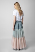 Jovela Skirt - Women's long multi-coloured flared cotton skirt with strips of lace