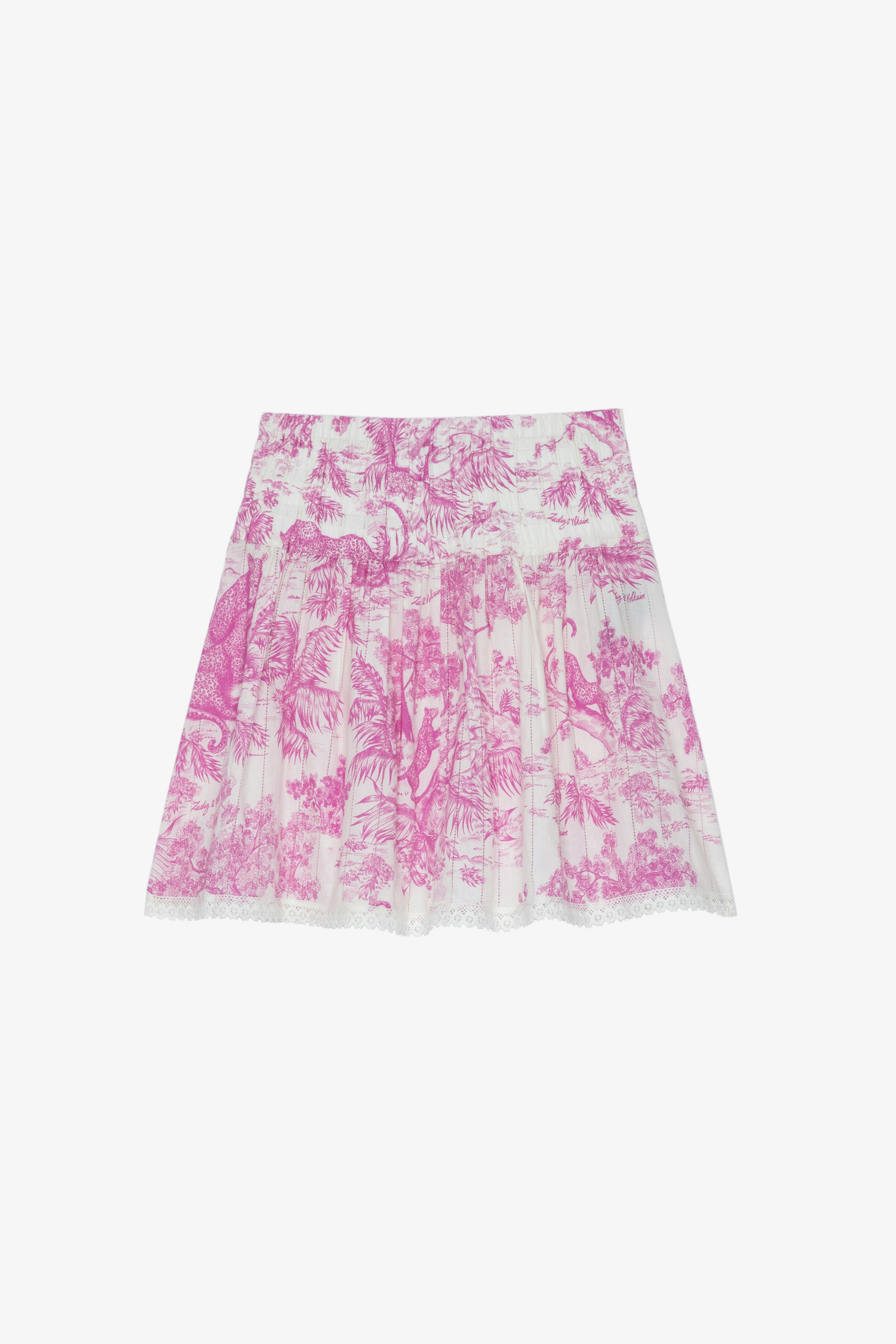 Jocky Skirt Women's short skirt in pink Toile-de-Jouy cotton, gathered