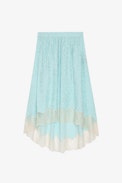 Falda de seda Joslin - Falda de largo medio asimétrica de seda color azul y jacquard de leopardo con encaje Mujer