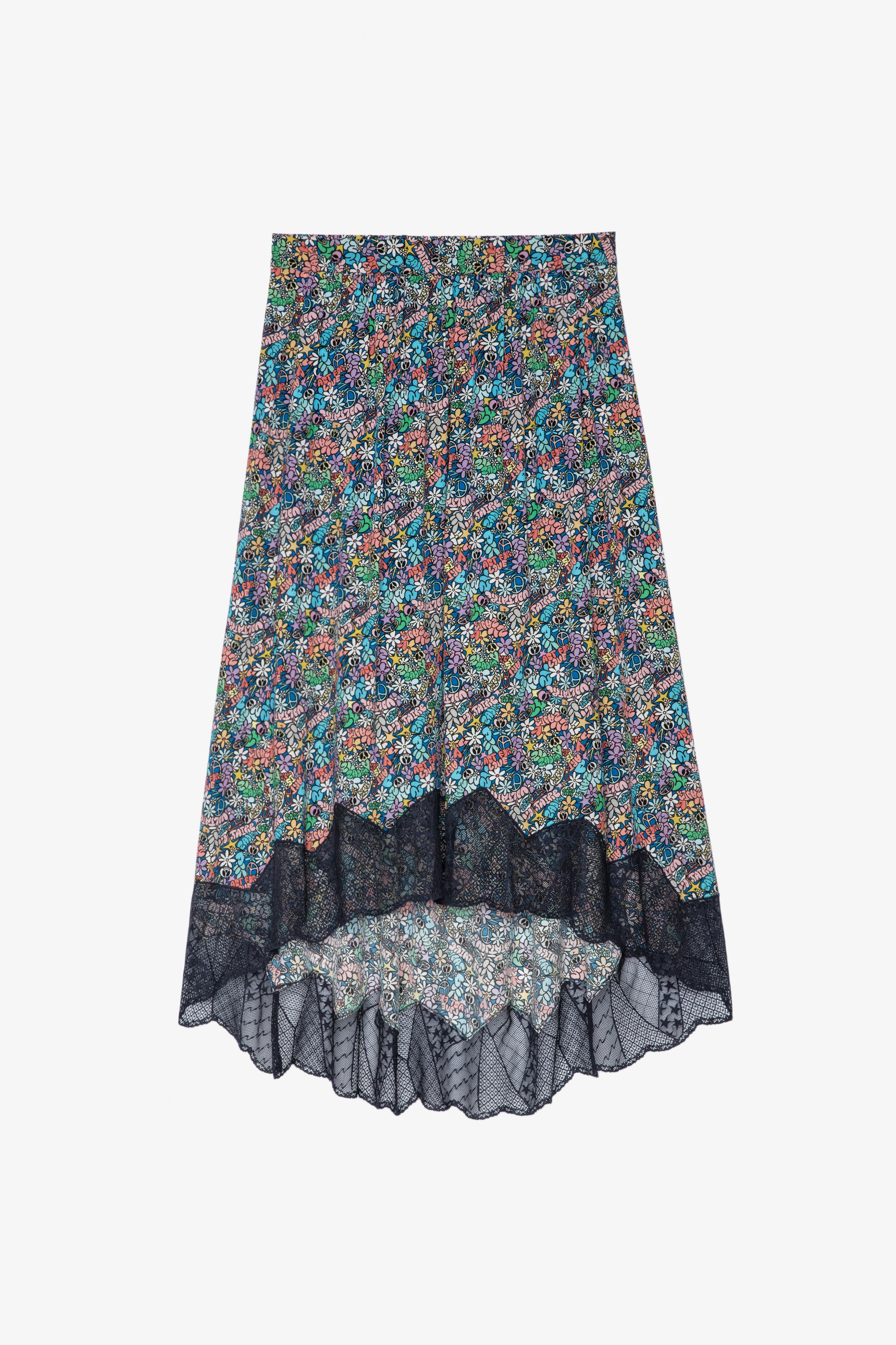 Joslin Skirt Women's mid-length multicoloured asymmetric skirt with liberty floral print and lace