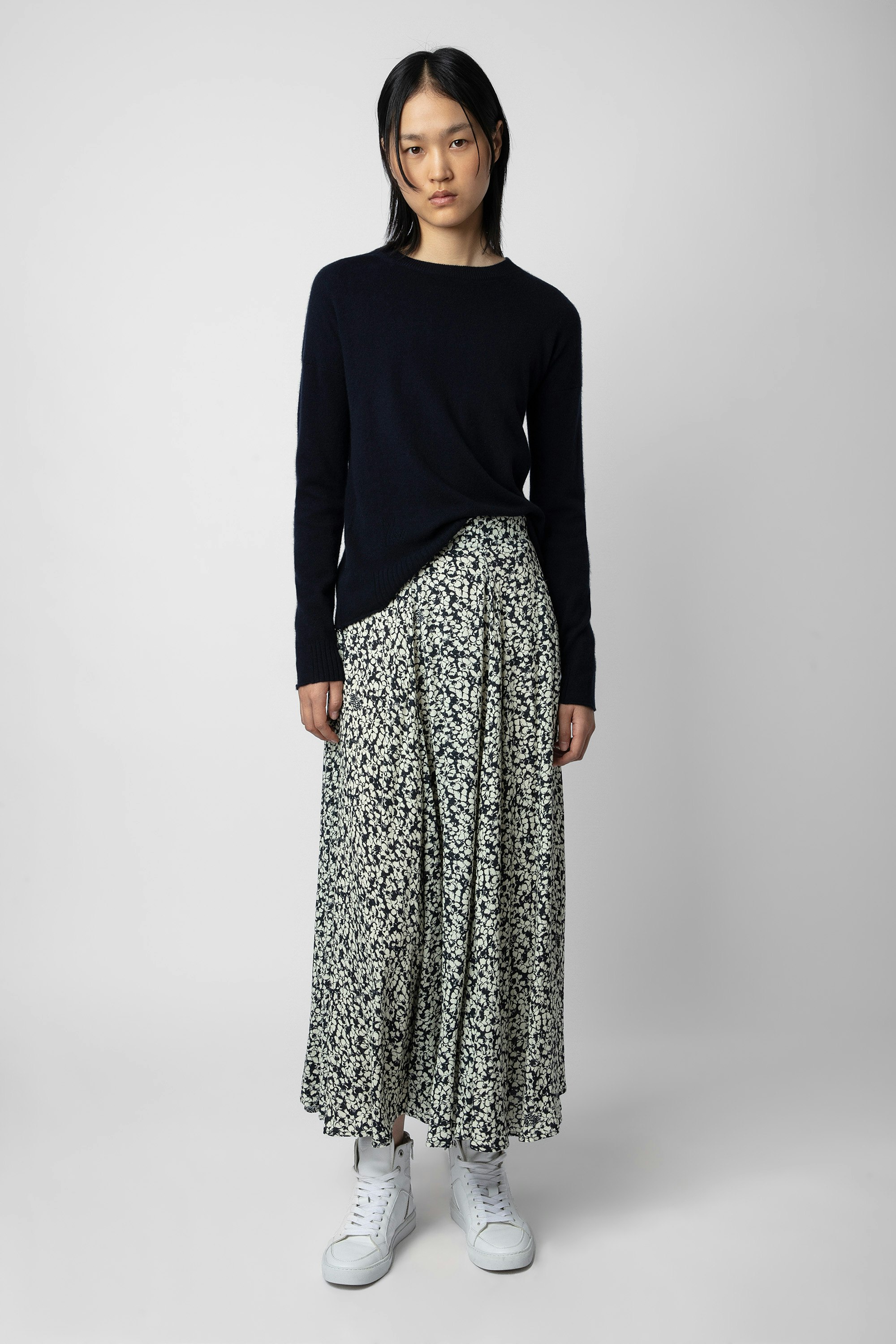 Joyo Skirt - Women’s long ecru floral-print skirt.
