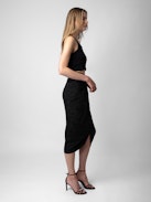 Gonna Jamelia 100% Seta Jacquard - Gonna lunga drappeggiata in seta nero.