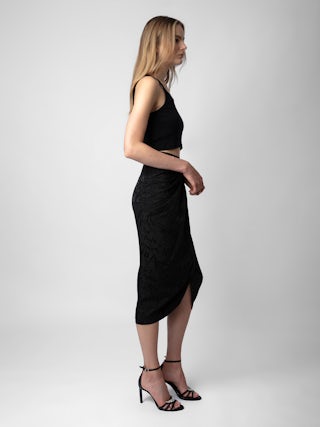 Jupe Jamelia 100% Soie - Jupe longue drapée en soie à jacquard manifesto.