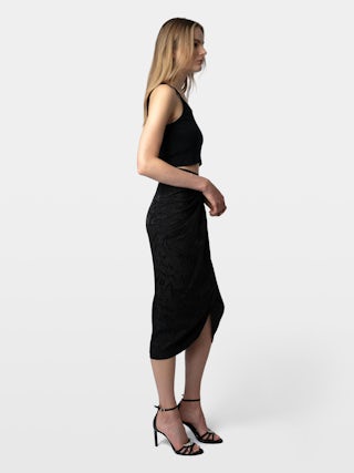 Skirt Jamelia 100% Silk - Long draped skirt in Manifesto jacquard silk.