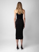 Gonna Jamelia 100% Seta Jacquard - Gonna lunga drappeggiata in seta nero.