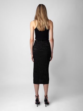 Jupe Jamelia 100% Soie - Jupe longue drapée en soie à jacquard manifesto.