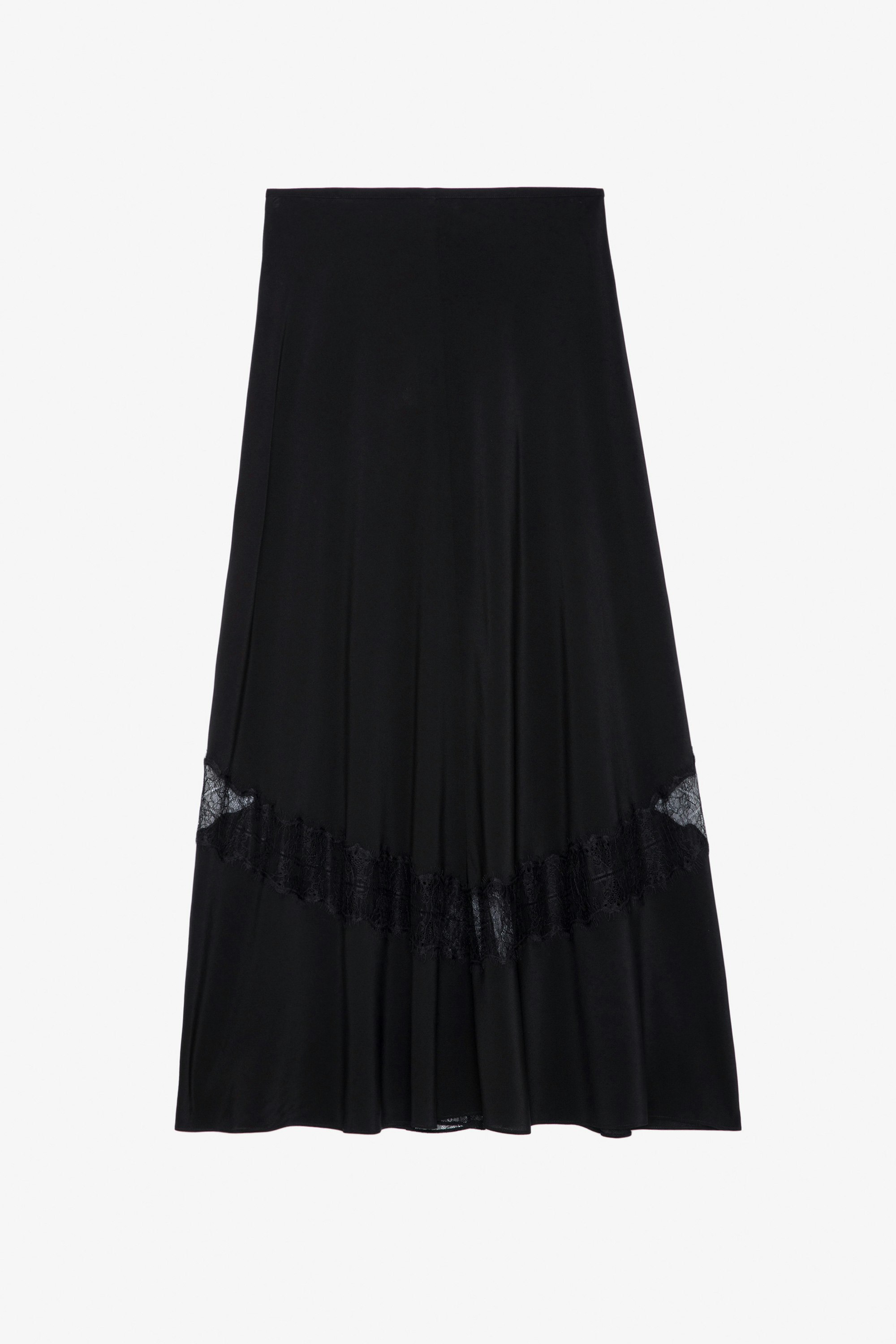 Jaylal Silk Skirt - Women’s black silk midi skirt with zip fastening, splits and lace detailing.