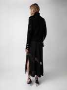 Jaylal Silk Skirt - Women’s black silk skirt with lace and zip fastening, splits, and lace detailing.