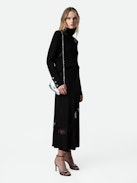 Jaylal Silk Skirt - Women’s black silk skirt with lace and zip fastening, splits, and lace detailing.